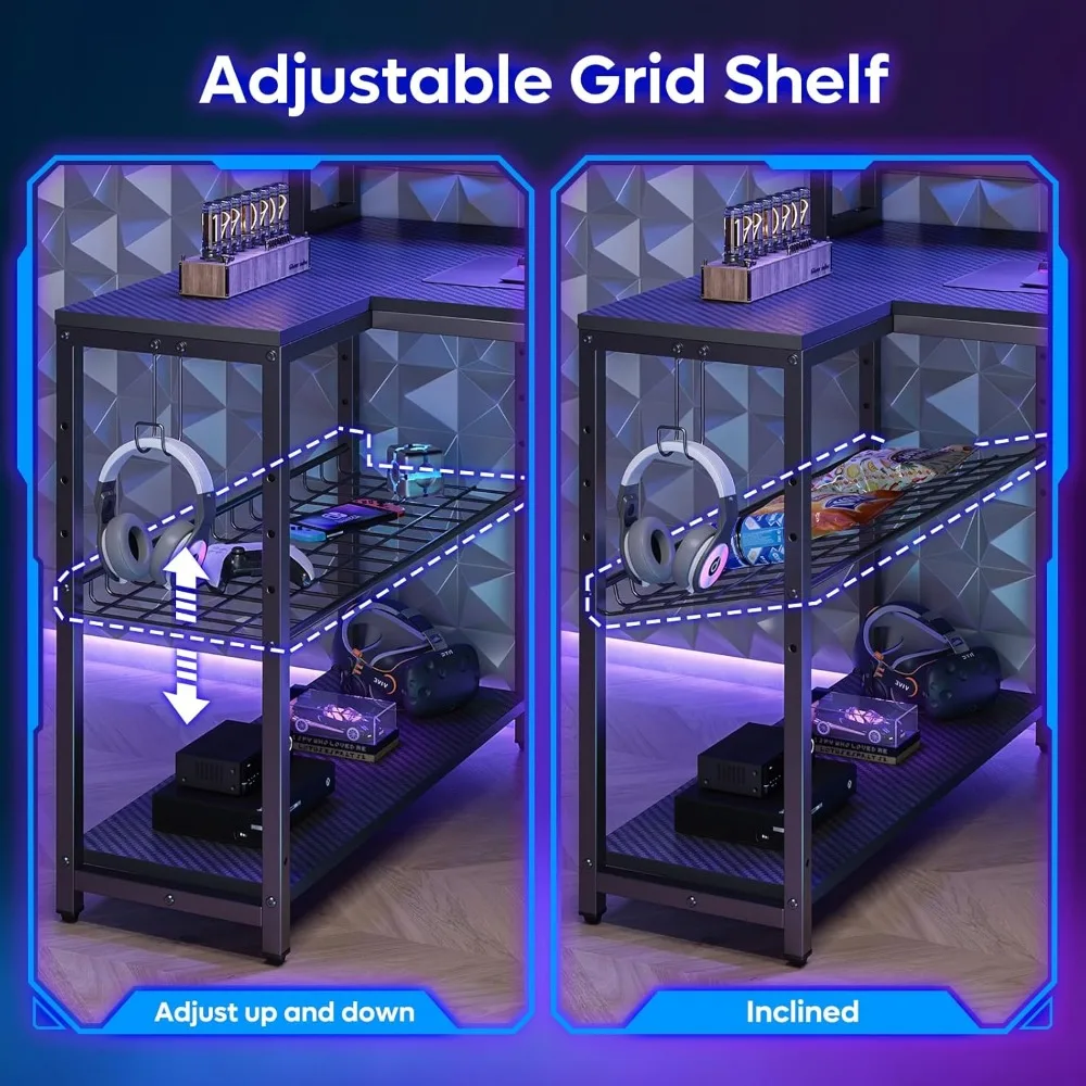 LED Gaming Desk with Hutch, 71.5 inch L Shaped Computer Desk