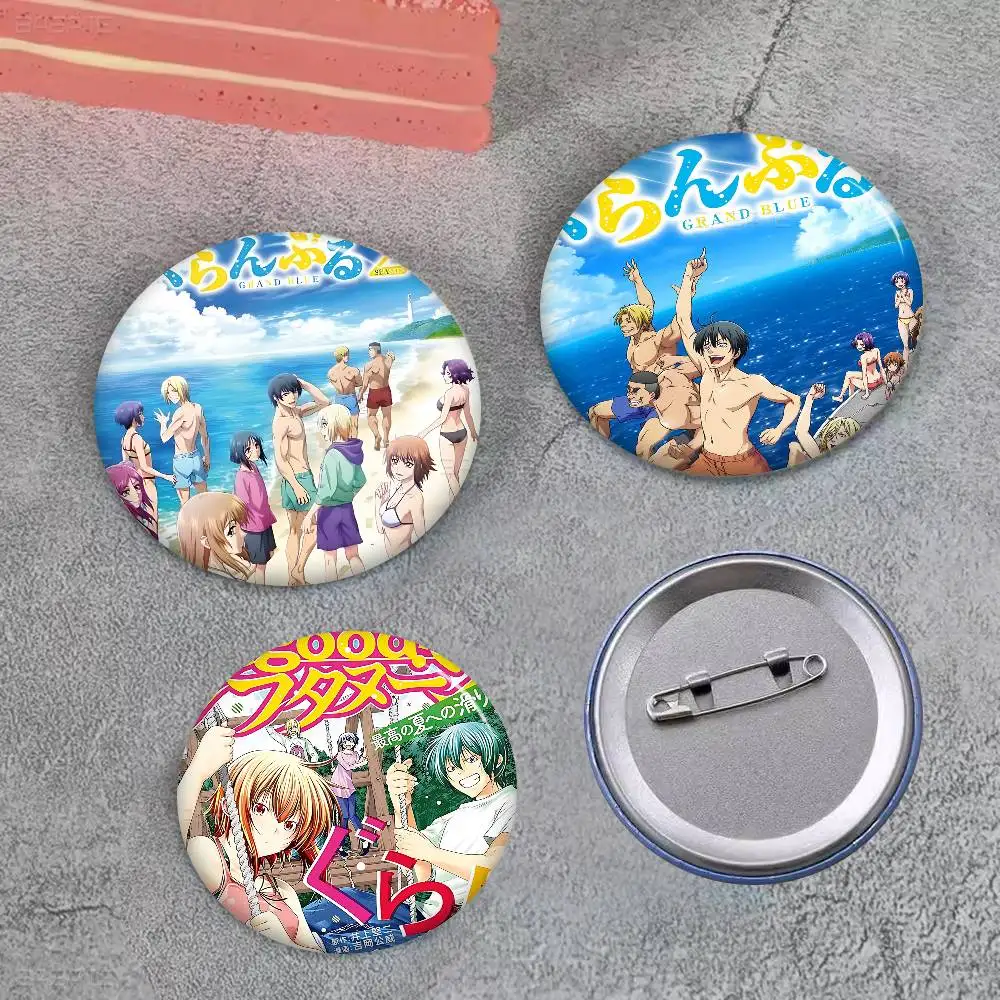 Anime Grand Blue Dreaming 58mm Cute Anime Figure Icon Badge Handmade Tinplate Brooch for Backpack Clothes Chest Ornament Gifts