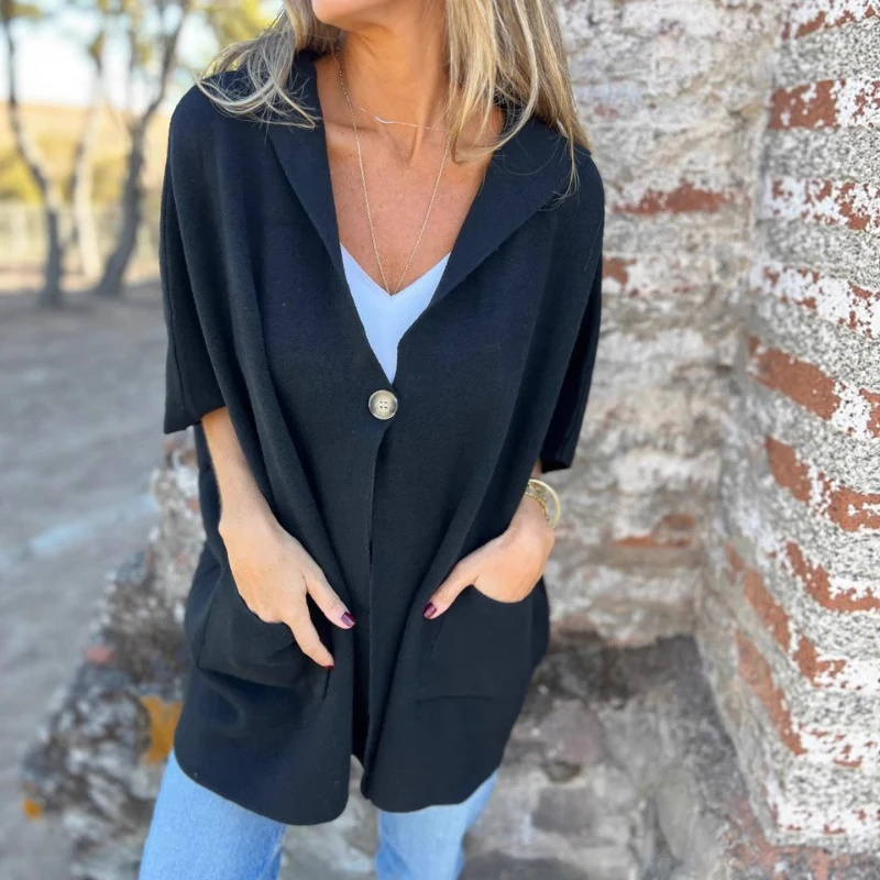 

Women Cloak Coats Capes Mid Length Coat Jackets Turn Down Collar Ponchos Y2k Streetwear Jacket Elegant Open Stitch Autumn Winter