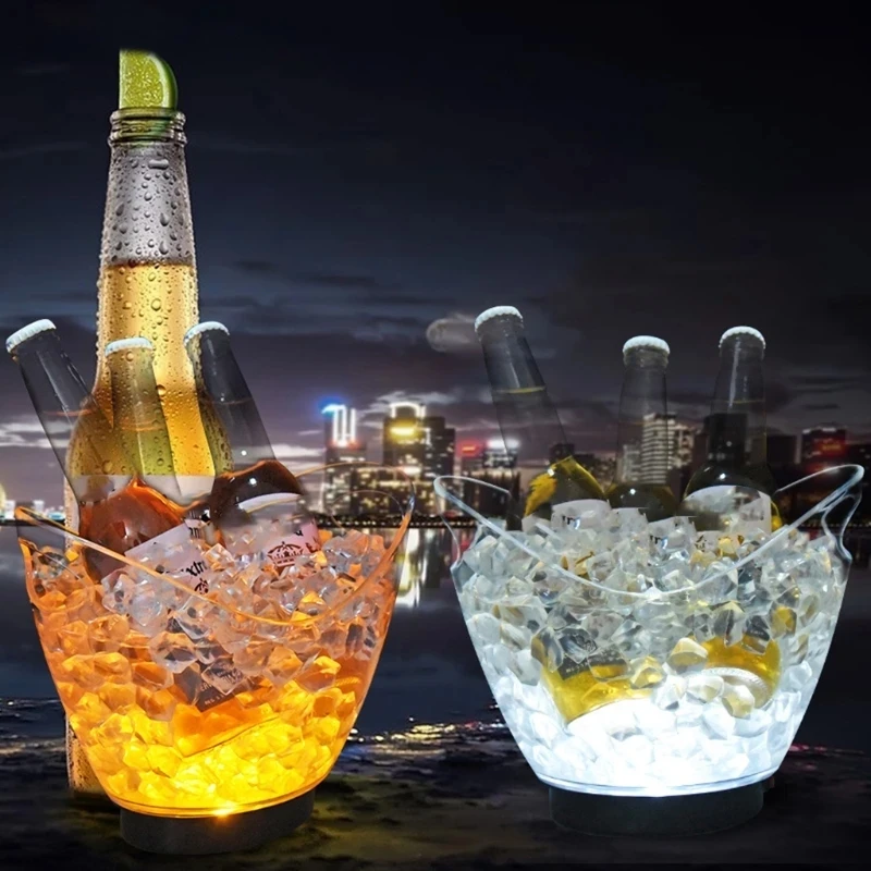 

LED Ice Buckets Clear Plastic Ice Bucket Colors Changing LED Cooler Bucket Champagne Wine Drinks Beer Bottle for Kitchen