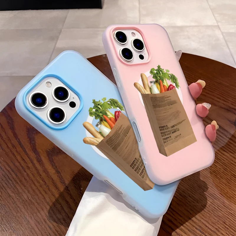 

Magnetic Simple Cute Fresh Bread Carrots Vegetable Shopping Bag Phone Case For IPhone 16 15 14 13 12 11 PROMAX Phone Case Cover