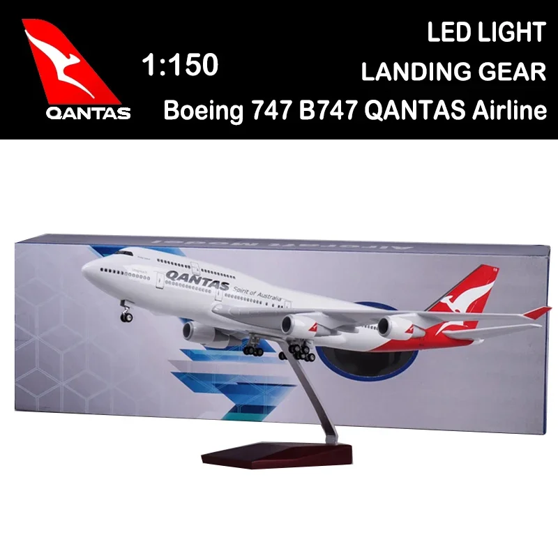 1/150 Scale 47CM Airplane Boeing 747 B747 QANTAS Airline Model LED Landing Gear for Boys Plane Model Toy Airliner Home Decor