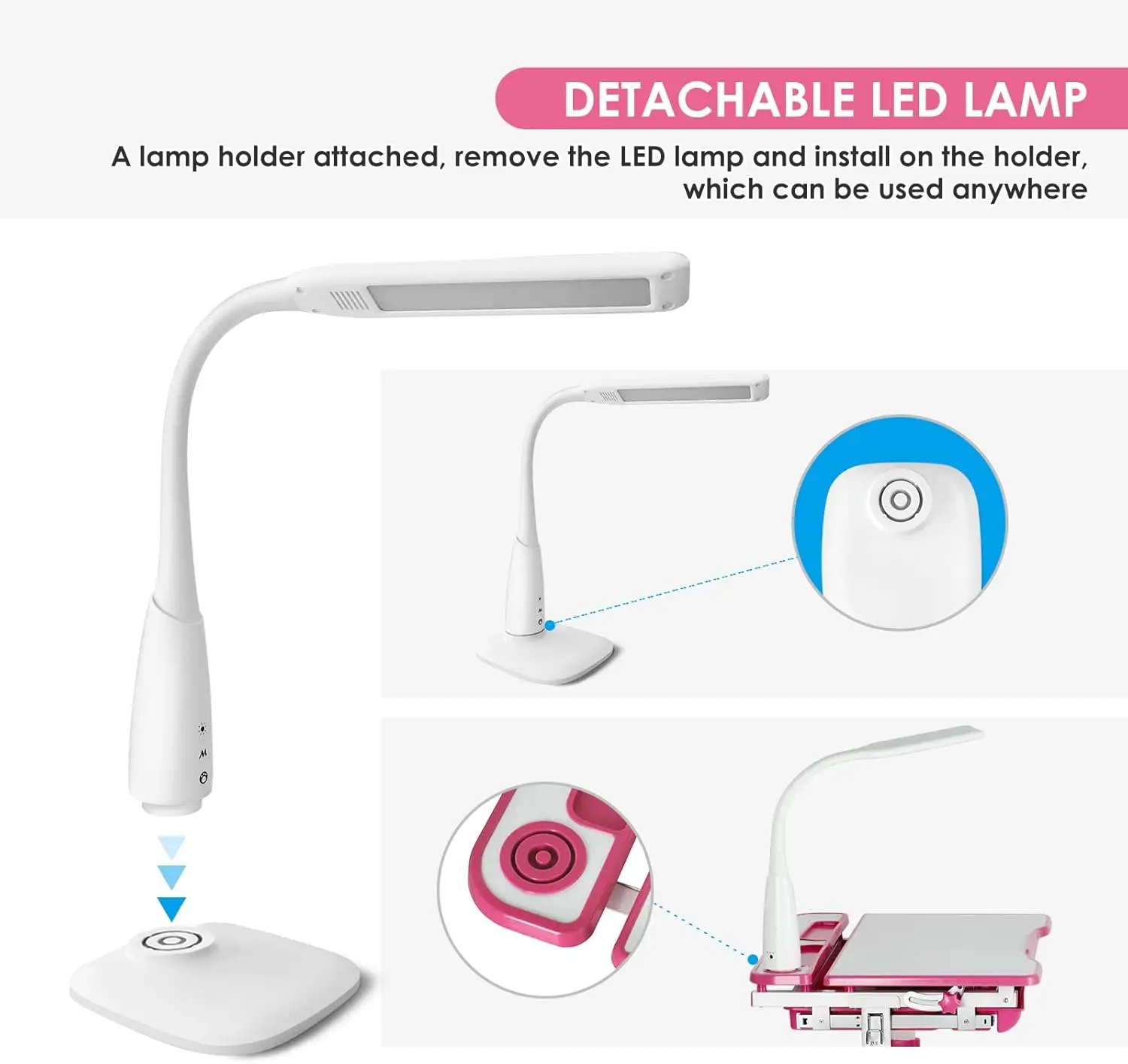 Artist hand Kids Study Table and Chair Set,Adjustable Girls School Writing Study Table,with Large Writing Board LED Pull Out Dra