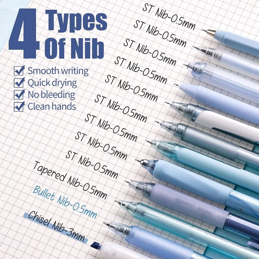 Pulpen Gel Seri Ocean Tinta Hitam Biru untuk Jurnal dengan Ujung Halus 0.5 mm, Lucu untuk Sekolah, Kantor, Estetis, Aksesoris Meja