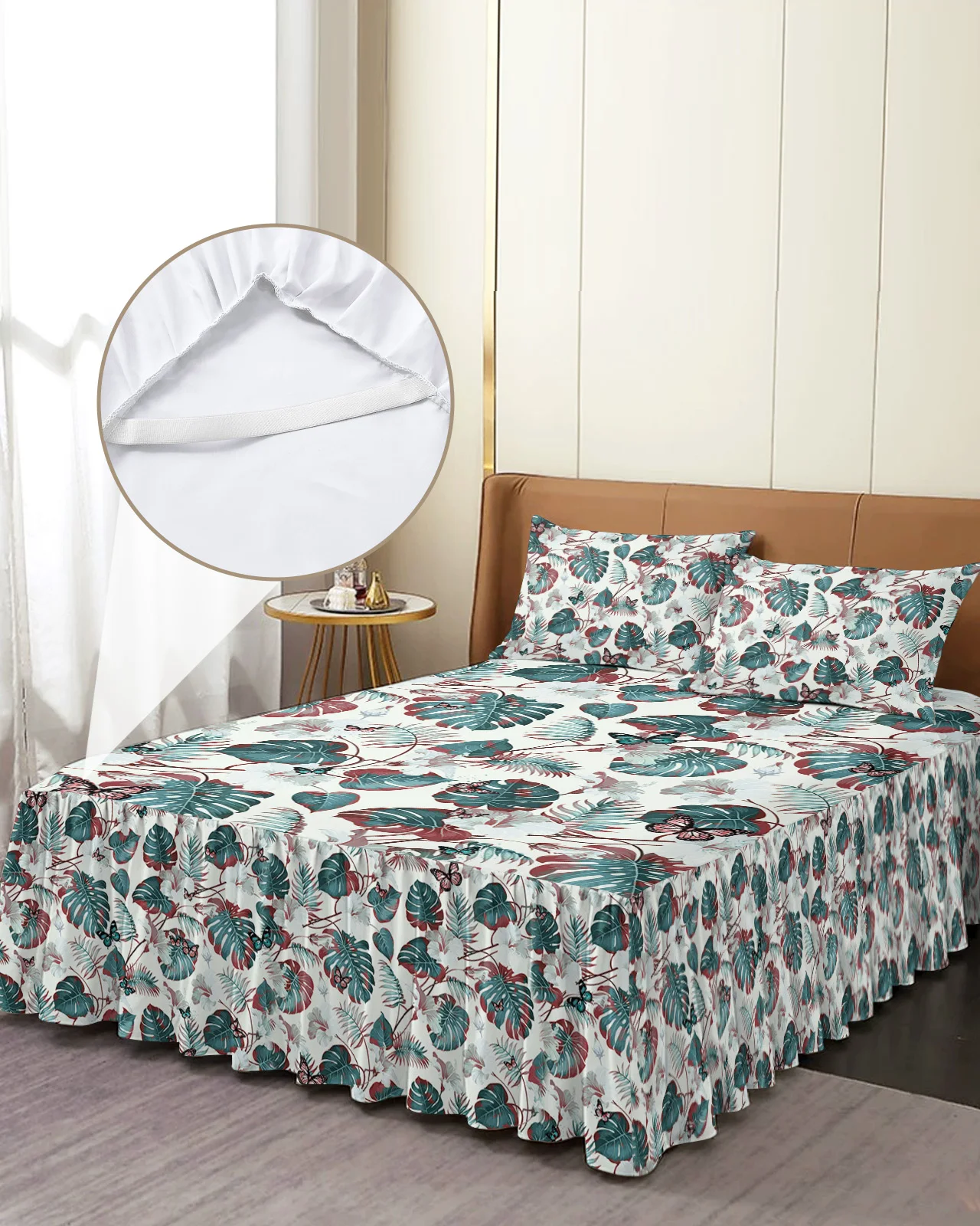 Turtle Back Plant Flower Butterfly Retro Bed Skirt Fitted Bedspread With Pillowcases Mattress Cover Bedding Set Bed Sheet