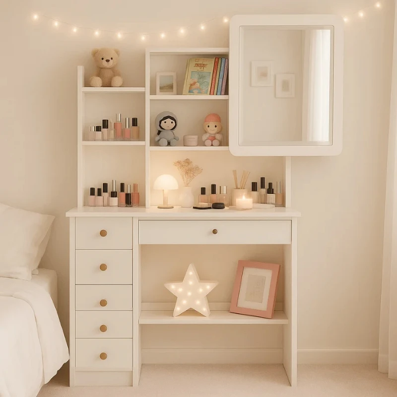 LED Vanity Table with Drawers – Modern Space-Saving Makeup Desk with Mirror Light for Bedroom
