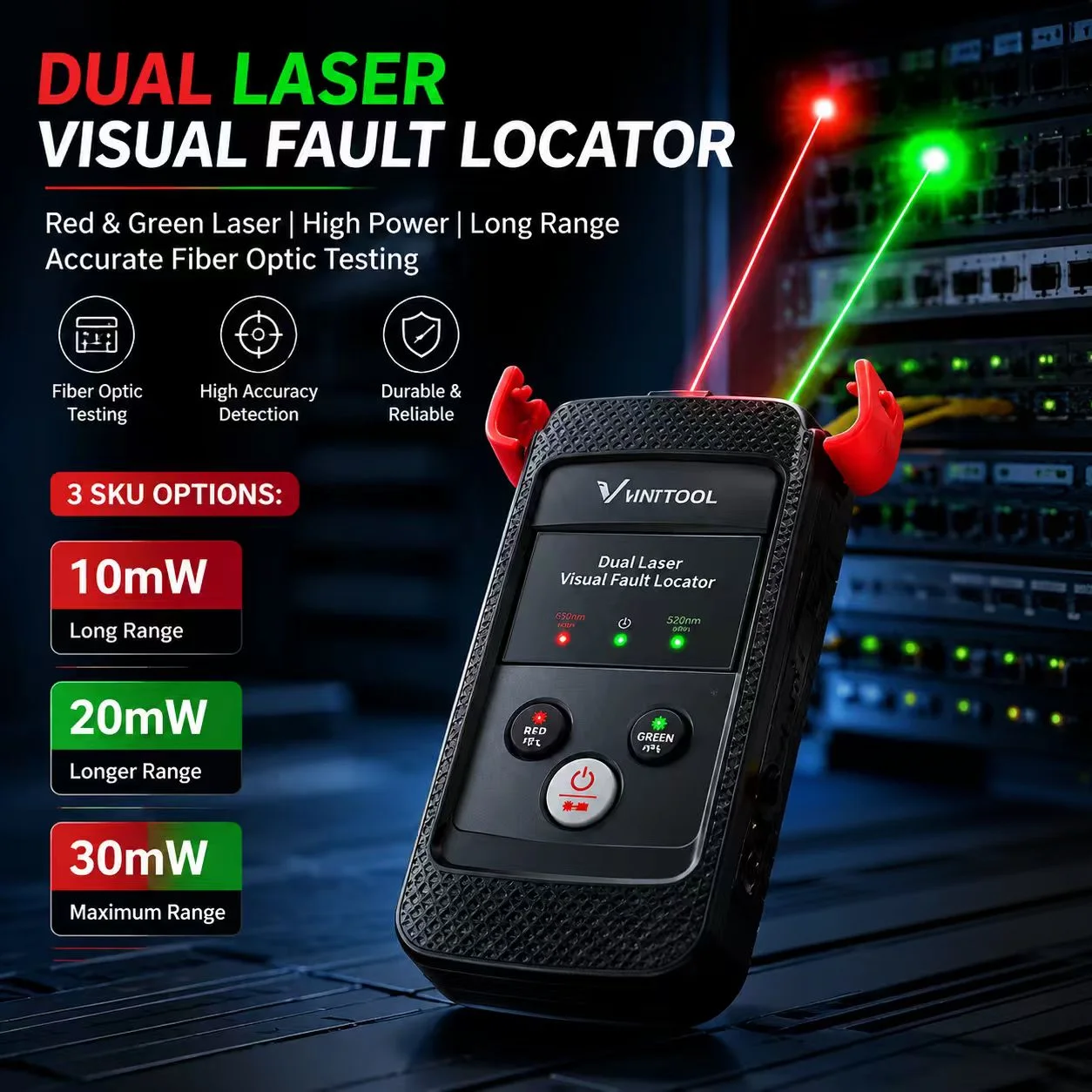 VS11 Fiber Optic Green Laser Pen VFL Visual Fault Locator 10/20/30mw Rechargeable Red Green Dual Light Cable Tester Network Tool