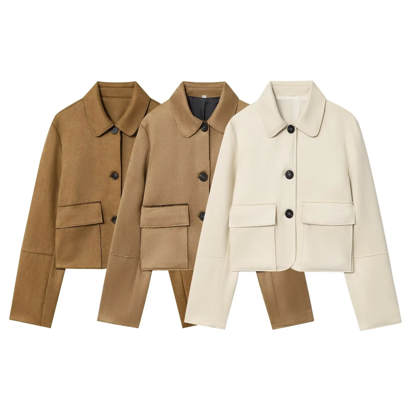 

Tidalyf 2025 New Woman Elegant Anti-Suede Short Jacket Turn-Down Collar Single Breasted Long Sleeves Outwear Fashion Chic