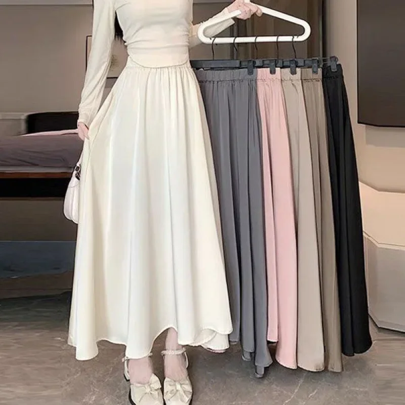 

French Vinegar Satin Skirt High-waisted Spring Summer Long Dress Tulle Slimming New 2024 Women's Umbrella Skirt