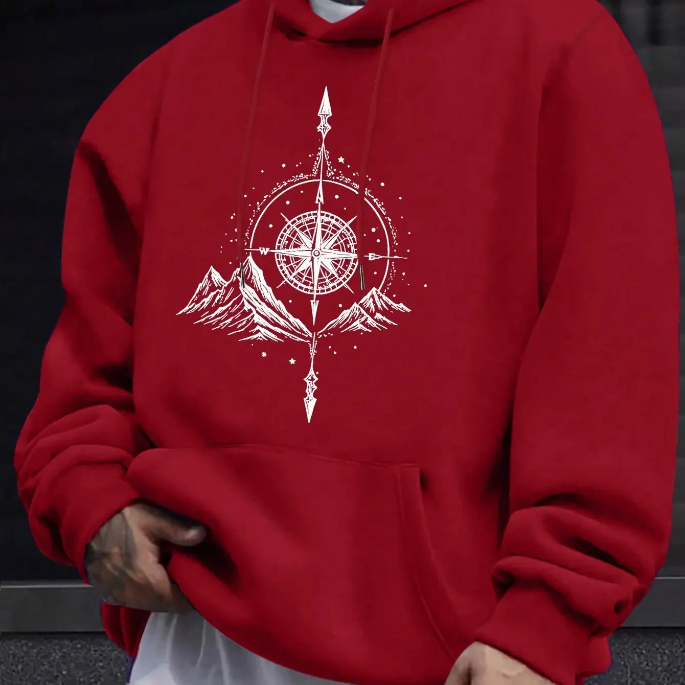 Unisex casual hoodie geometric compass print pullover sweatshirt a basic everyday style suitable for spring and autumn