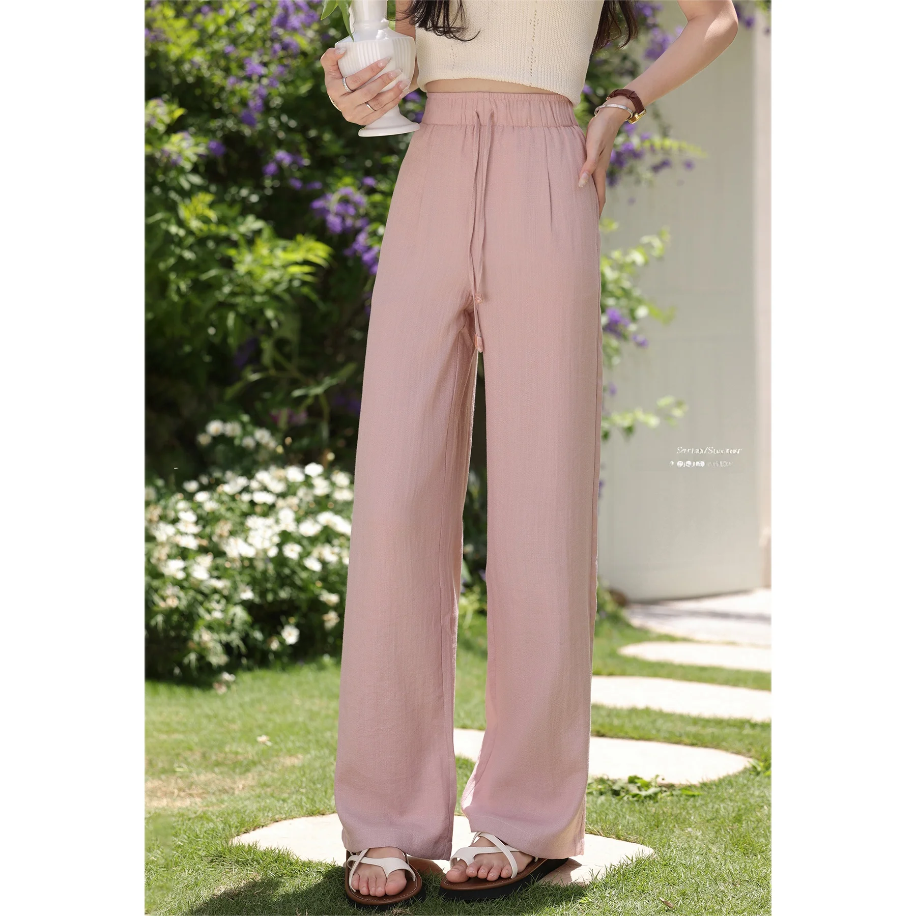 

Romantic Pink Linen Casual Pants Women's Straight Leg Commuter Faionable Summer New Sle Versatile Loose Fit Ladies Trousers