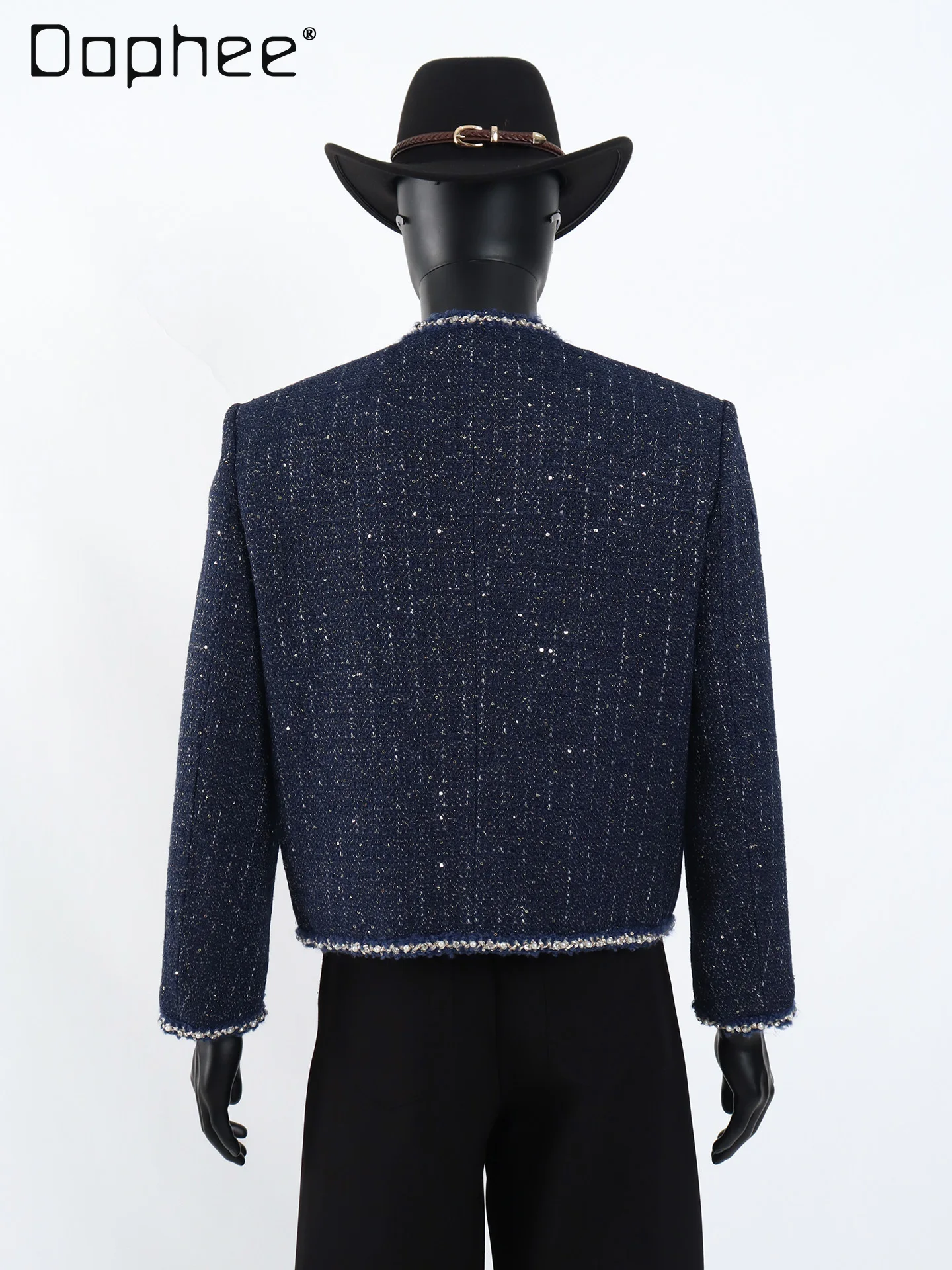 Heavy Beaded Woven Tweed Jackets for Men Spring Autumn Light Luxury Fashion Round Neck Single Breasted Short Jacket Men Clothing