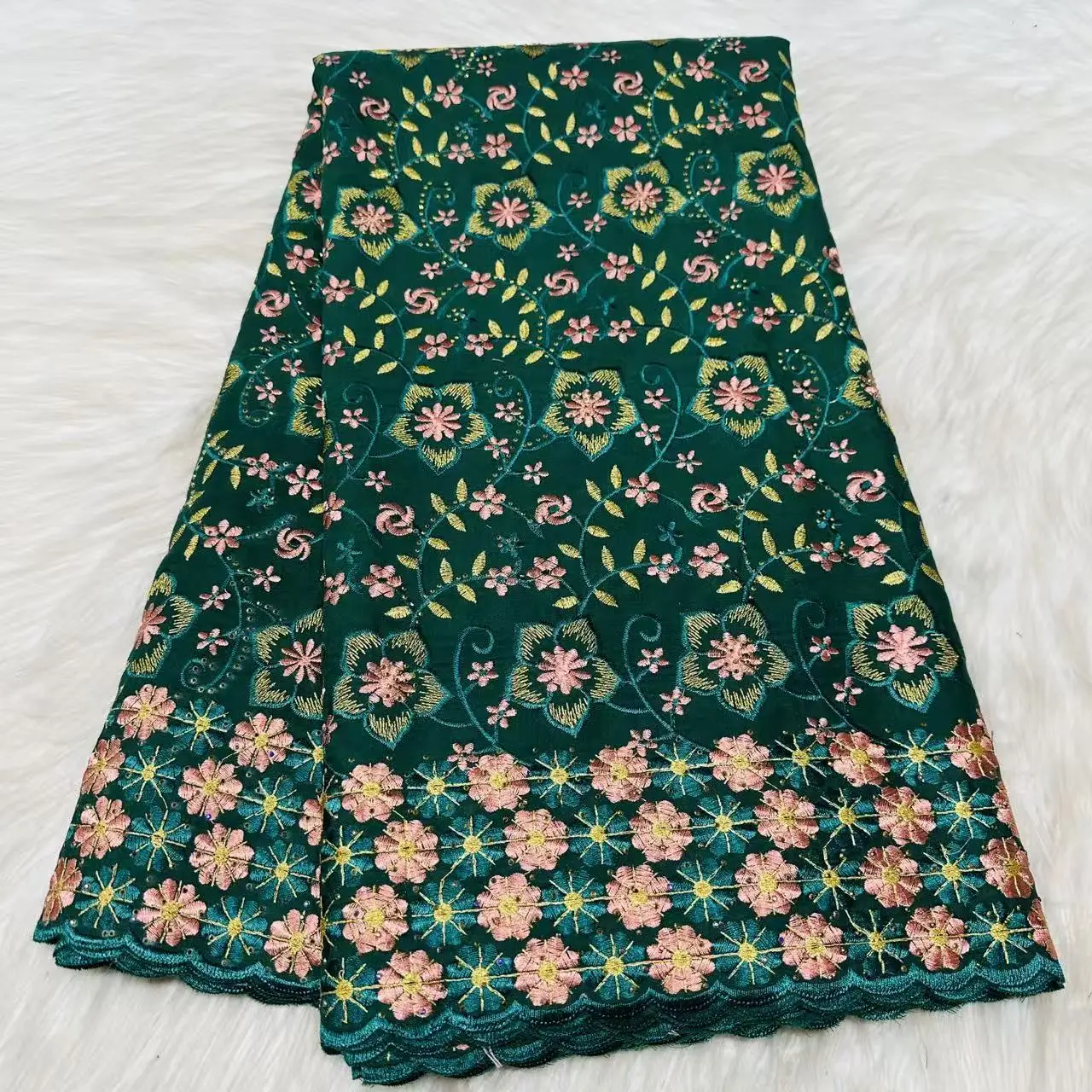 

Latest Green Cotton African Nigerian Lace Fabric 2026 High Quality Stones Swiss Voile Lace Fabric For Wedding Dress Sew PYC2604