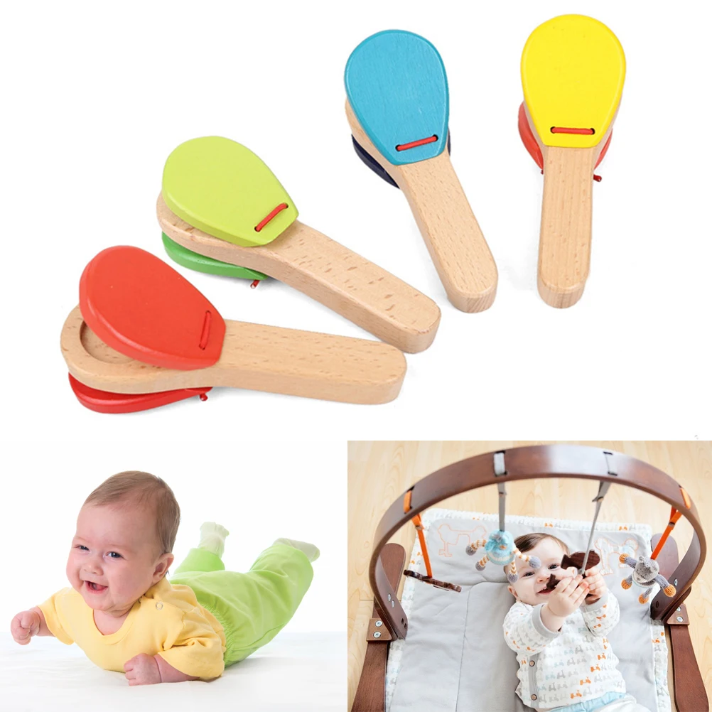 

Wooden Castanet Clapper For Musical Percussion Education Instrument Finger Rattle Learning Sound