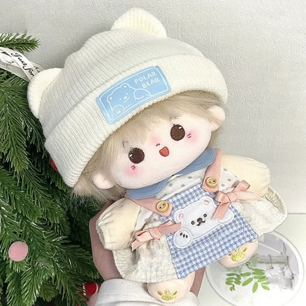 Karierter Rock, 10 cm, Baumwolle, Puppenkleidung, kleiner Bär, Hut, Anzieh, 20 cm Puppenkleidung, Outfit, gepunktetes Oberteil, blaues Puppenkleidungsset