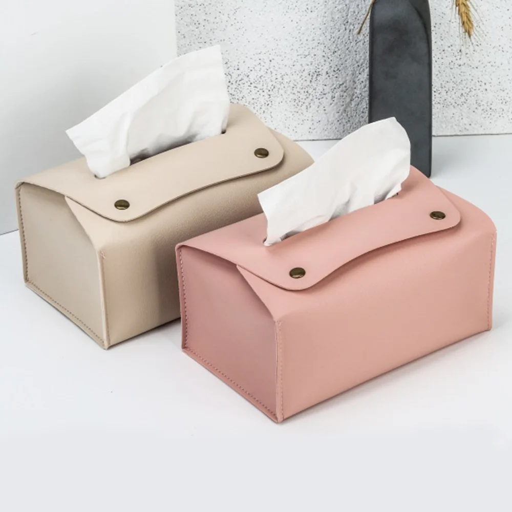 PU Leather Napkin Holder Tissue Bag Foldable Paper Organizers Box