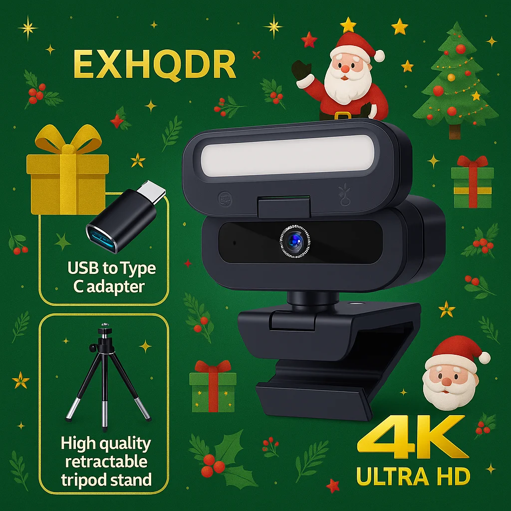 

Веб-камера 4K USB с 3-цветной заполняющей подсветкой, штативом и адаптером Type-C, подарочной коробкой — отличный рождественский подарок для мужчин, персонализированный подарок