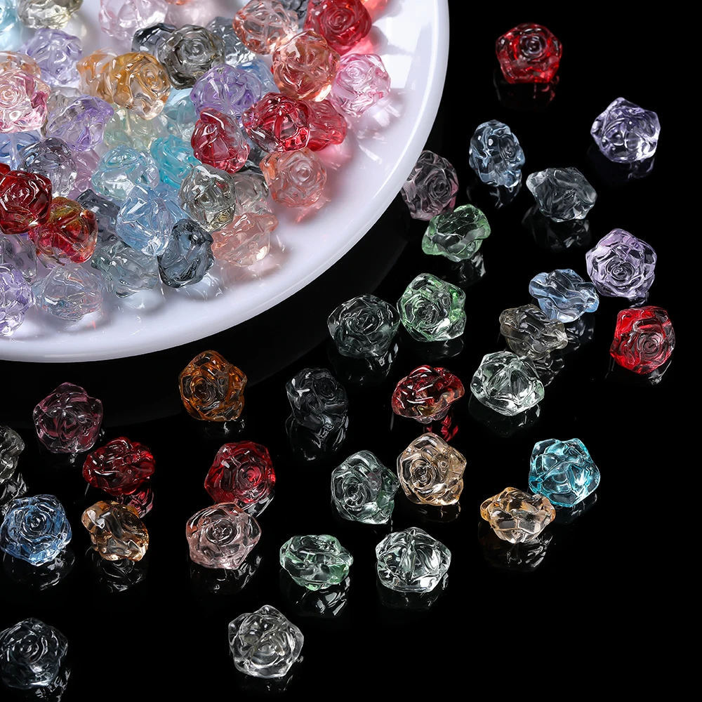 

10pcs Colored Rose Flower Shaped Beads Glass Spacer Loose Beads for DIY Jewelry Phone Chains Necklaces Earrings Making Findings