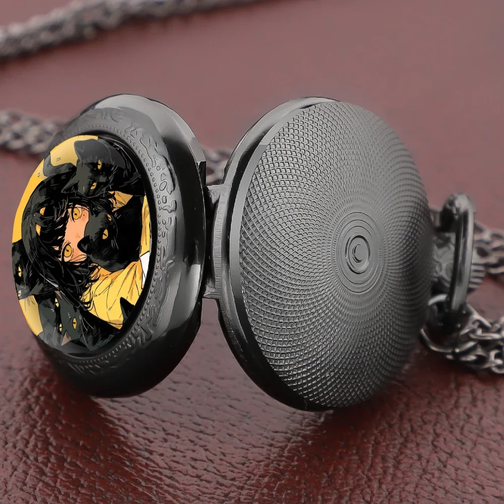 노란 눈동자 고양이 보호 소녀 유리 돔 빈티지 포켓 시계 남녀 펜던트 목걸이 체인 참 시계 시간 보석 선물