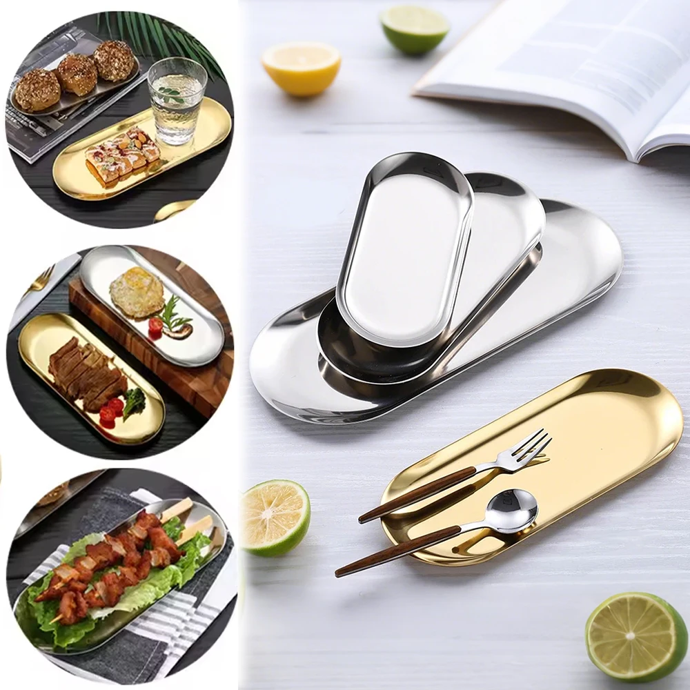 

Oval Stainless Steel Cosmetic Storage Tray False Nails Food Cosmetic Jewelry Storage Dish Tools Perfume Tray Bandeja Para Café