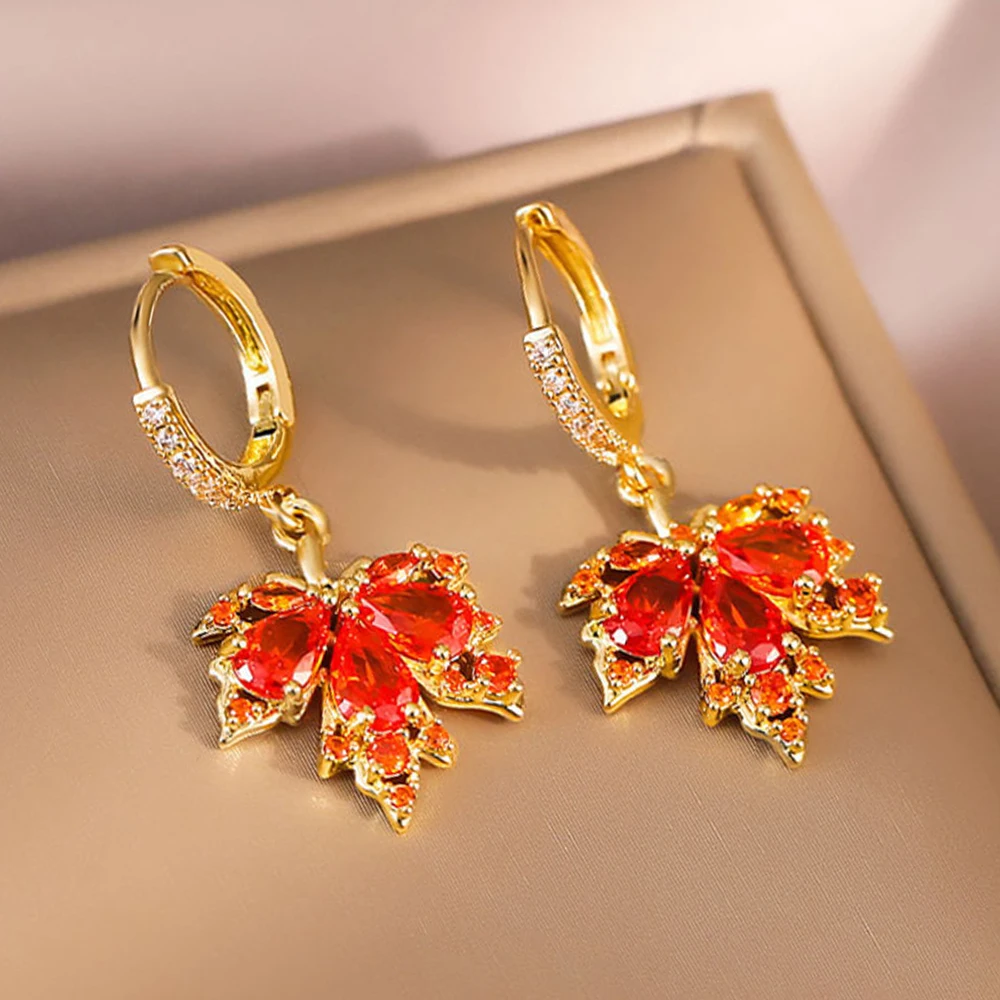 DCKAZZ Autumn Red Maple Leaf Earrings Maillard Style Pendant Women Fashion Popular Jewelry Daily Accessories Winter Gift