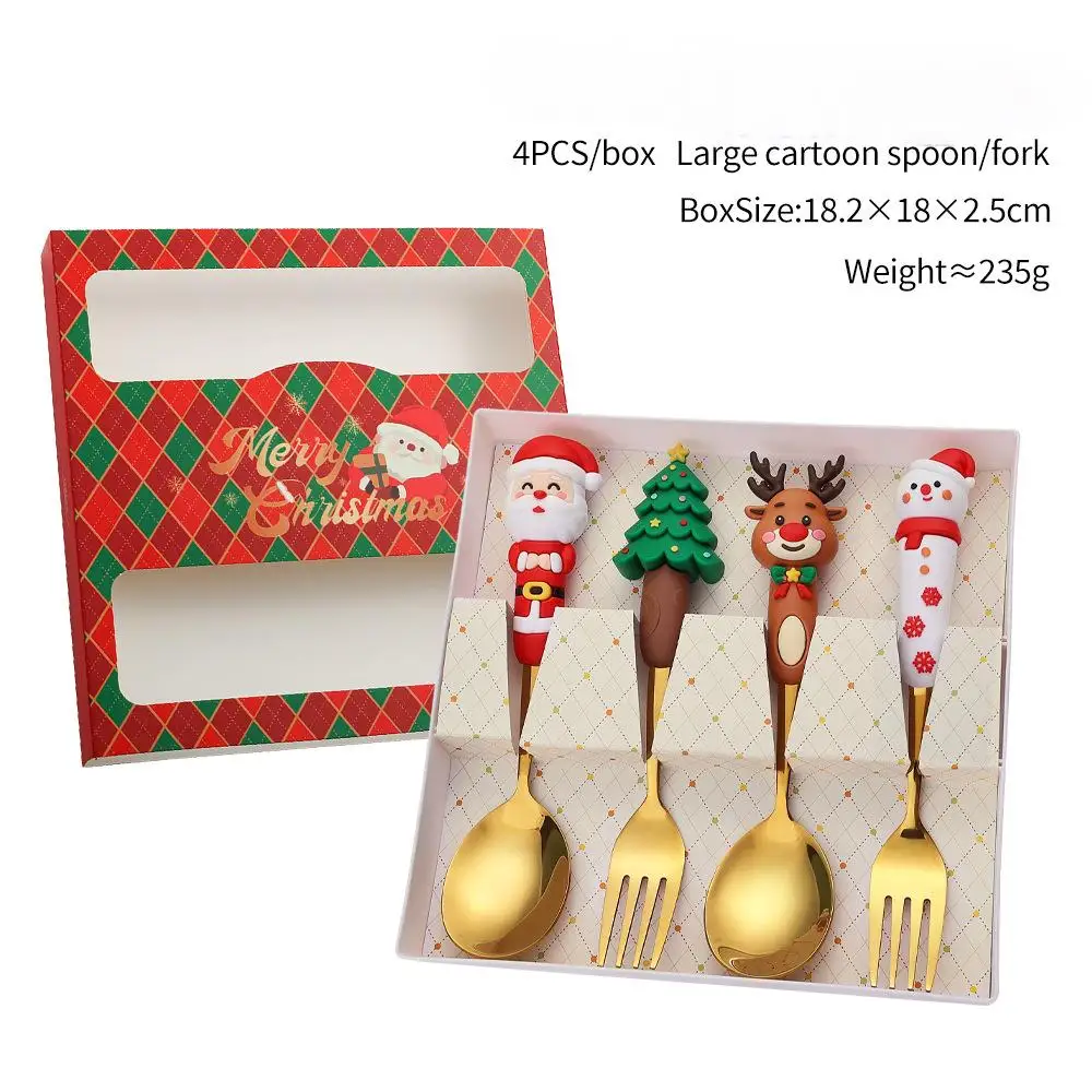 2/4/6 Stuks Kerst Vork En Lepel Set, Roestvrij Staal Creatief Servies, koffie Thee Dessert Vorken En Lepels Gift Set