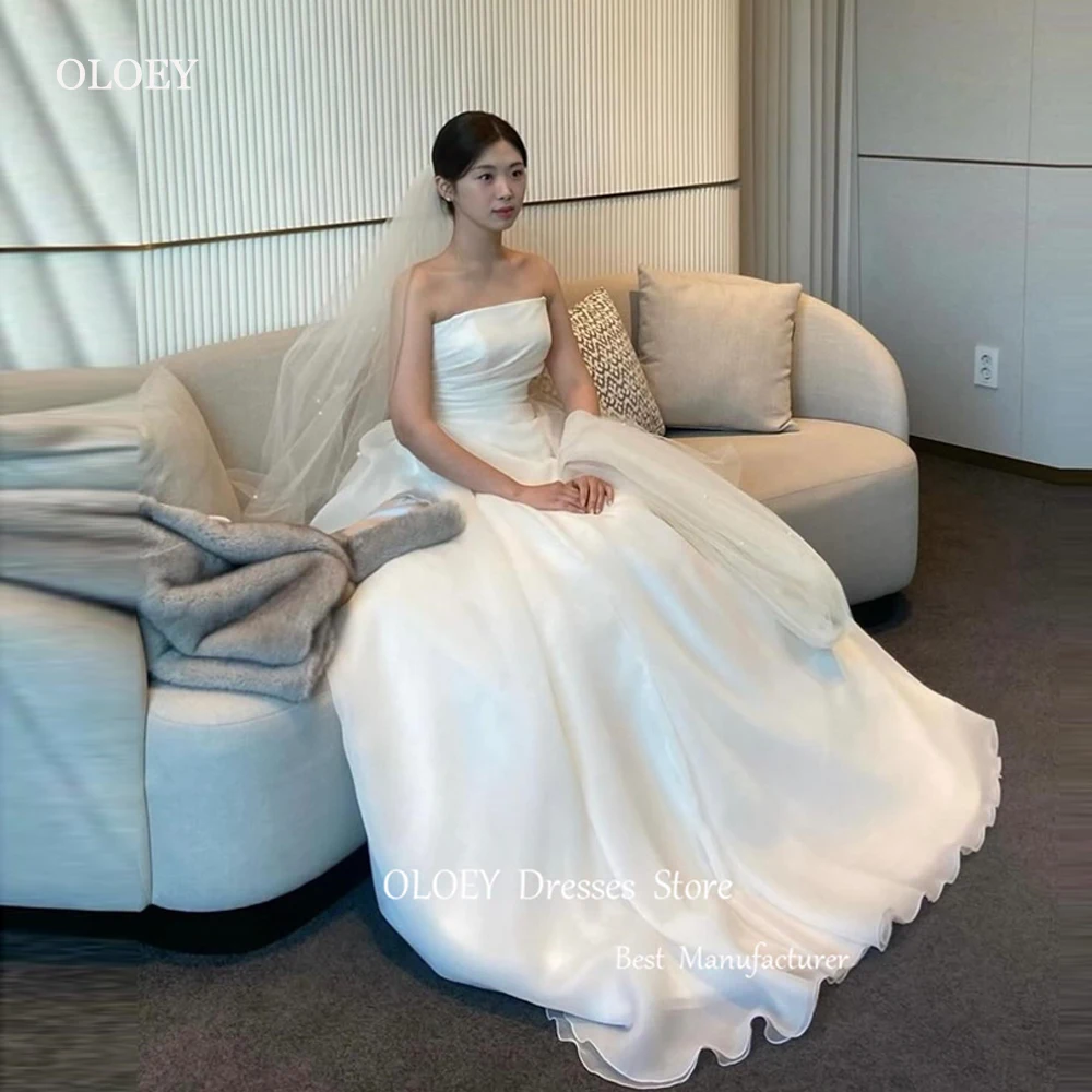 

OLOEY Simple A Line Organza Silk Korea Wedding Dresses Strapless Floor Length Corset Back Bridal Gowns 2024 Mariage Custom Made