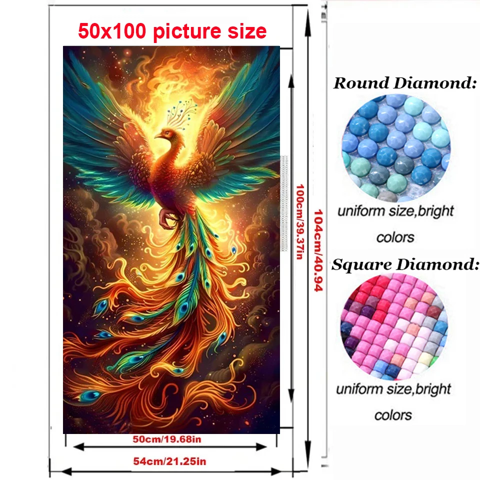 Chinoiserie Fantasy Animal Colorful Phoenix Large Diamond Painting Cross Stitch Embroidery Kit 5D Diy Diamond Mosaic Home Decor