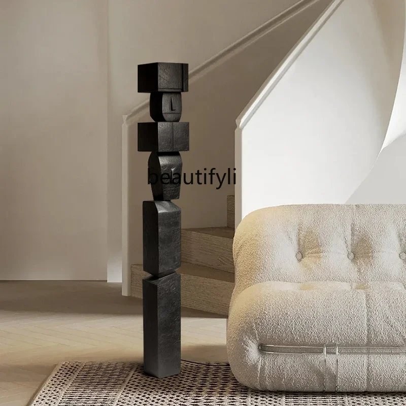 

Wabi-sabi wind entrance sculpture floor-to-ceiling large ornament hotel soft decoration art installation wood carving decora