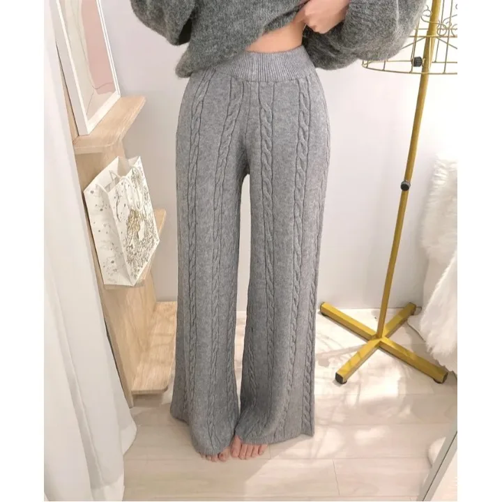 

Утепленные вязаные брюки с высокой талией, прямые, свободного кроя, повседневные, осенне-зимние, новые, модные женские