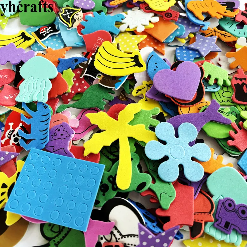 200PCS mix design animals fruit star hearts shape flower tree all in random shape foam stickers OEM on stock bulk wholesale