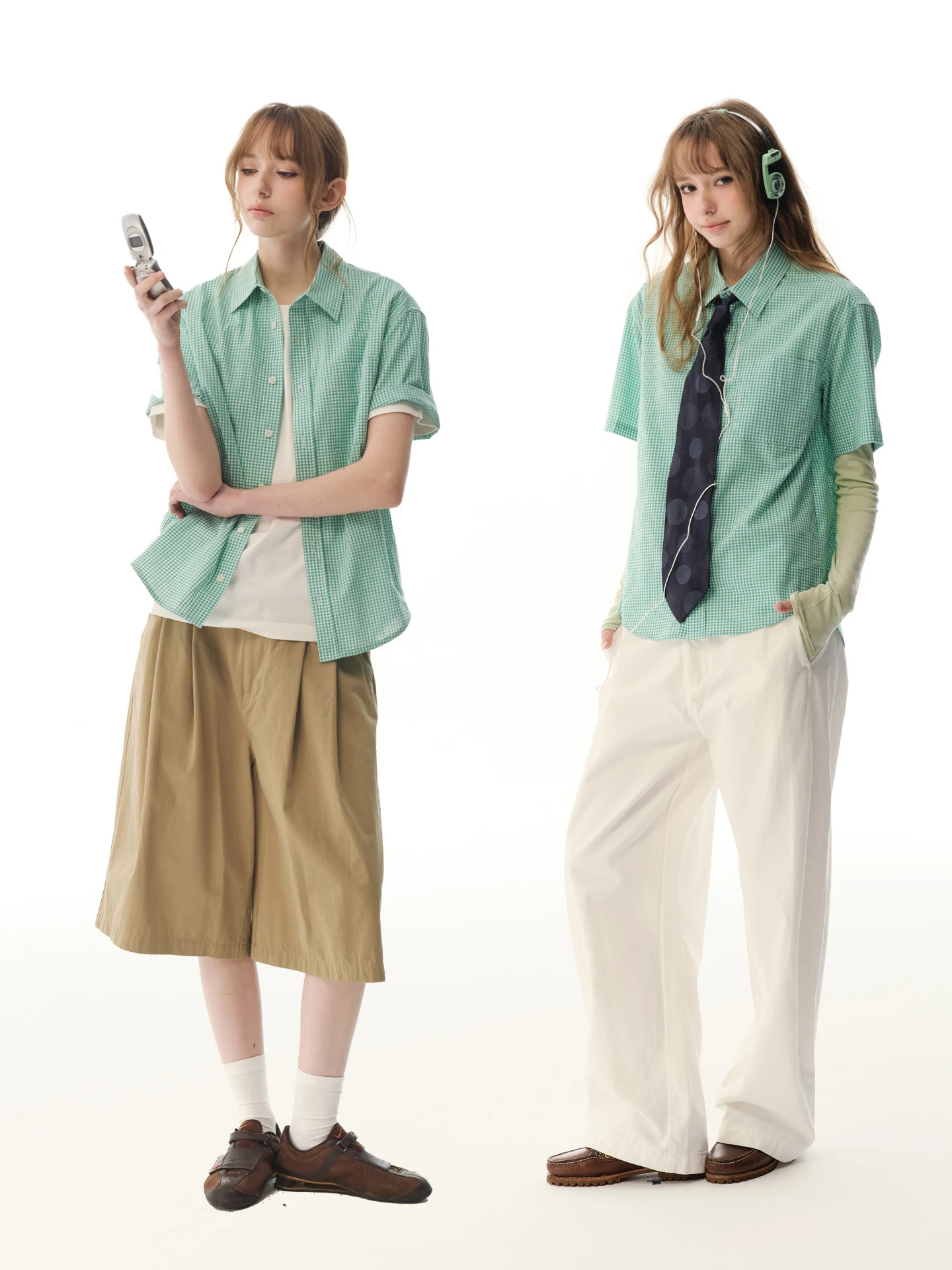 

UNRETRO Fre Mint een Small Plaid ort Sve Pure Cotton Women's irt Slimming Casual Sle Loose Fit Breathable