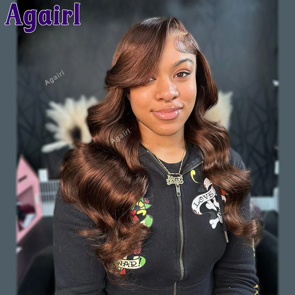 

200 Density Chocolate Brown Brazilian Body Wave 13x6 Transparent Lace Front Wig Pre Plucked 5X5 Lace Closure Wig For Black Women