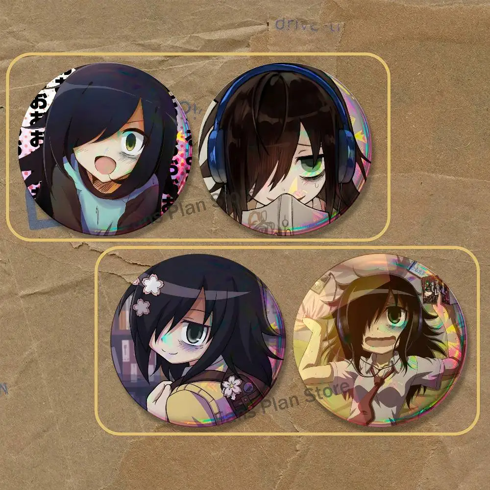 K-Kuroki Tomoko  W-Watamote Brooches For Backpack Accessories 25,32,44,58,75mm Round Enamel Pins 2-piece Set Cartoon Anime Fan