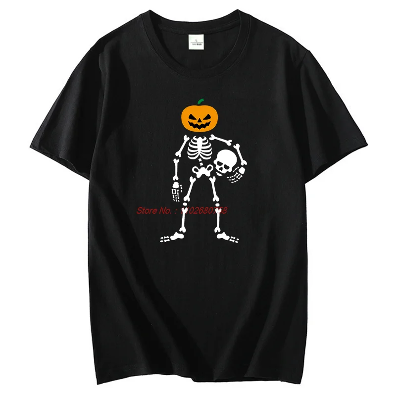

Skeleton Holding Skull Fashion Graphic T Shirts Halloween Funny Tees Tops Summer Cotton Short Sleeve Tee Unisex Print T Shirt