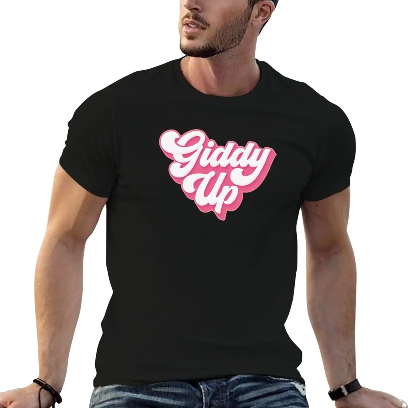 Giddy Up pink T-Shirt anime t shirts anime tshirt tees vintage clothes plus size men clothing