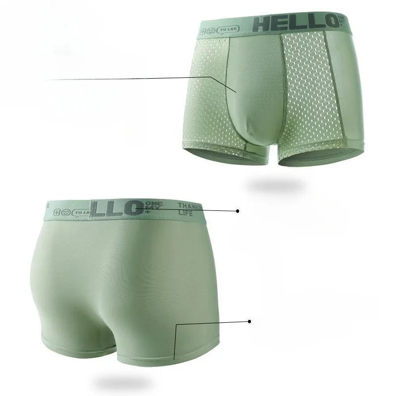 Men's Underwear Men's Ice Silk Half Mesh Breathable Boxers Summer Thin Smooth and Soft Quick-dry Cool Top High Appearance Level