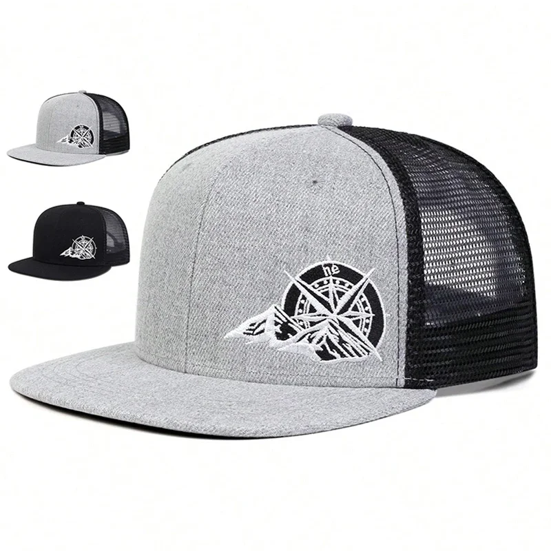 Unisex Compass Mountain Embroidery Baseball Net Hats Spring Summer Outdoor Adjustable Casual Hip-hop Trucker Caps Sunscreen Hat