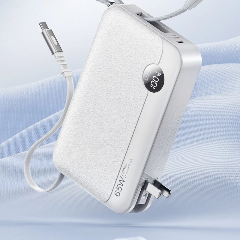 20000 mAh large capacity with plug 65W super fast charging telescopic cable power bank