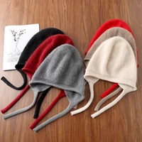 100%Pure Wool Women's Winter Knitted Hats Cute Lace-up Students Pullover Hat Autumn Winter Warm Windproof Earflap Beanies Female - Image 4