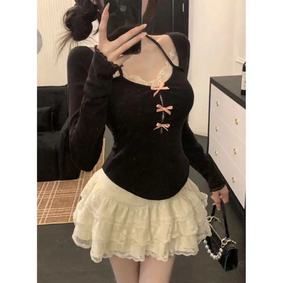 ใหม่ในชุดจับคู่สีฟ้าใหม่ 2 ชิ้นชุดชุดจับคู่ผลิตภัณฑ์ใหม่วันหยุดชุดผู้หญิง Lolita ชุดกระโปรง Y2K เสื้อผ้า