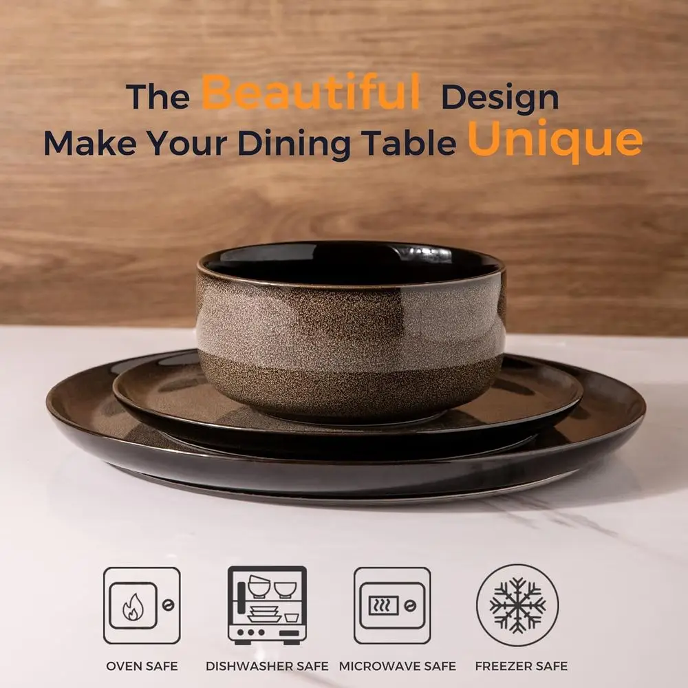 4-Piece Porcelain Dinnerware Set, Microwave, Dishwasher, and Oven Safe, Scratch-Resistant, Modern Style - Service for 4 (12 Piec