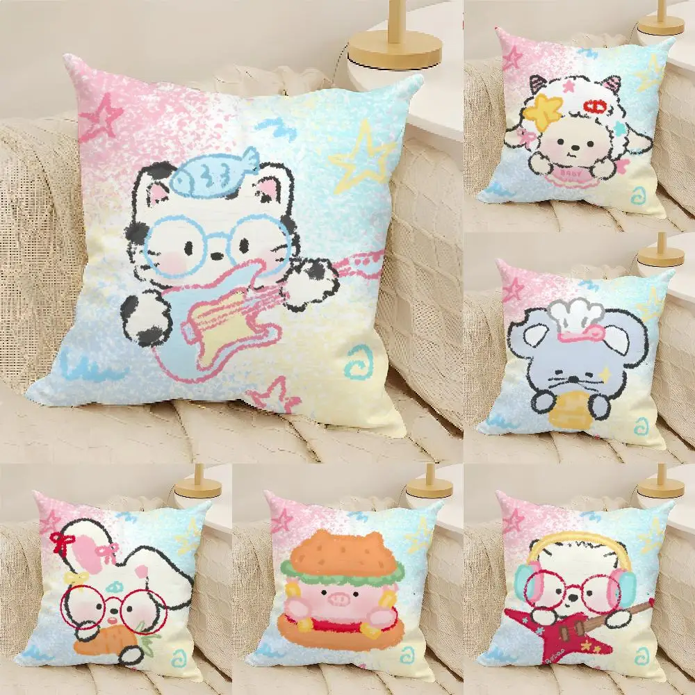 Zodiac Animals With Guitars Cushion Cover Natural Linen Organic Fabric Double-Sided Printing Sofa Home Decor Gift Pillow Cover
