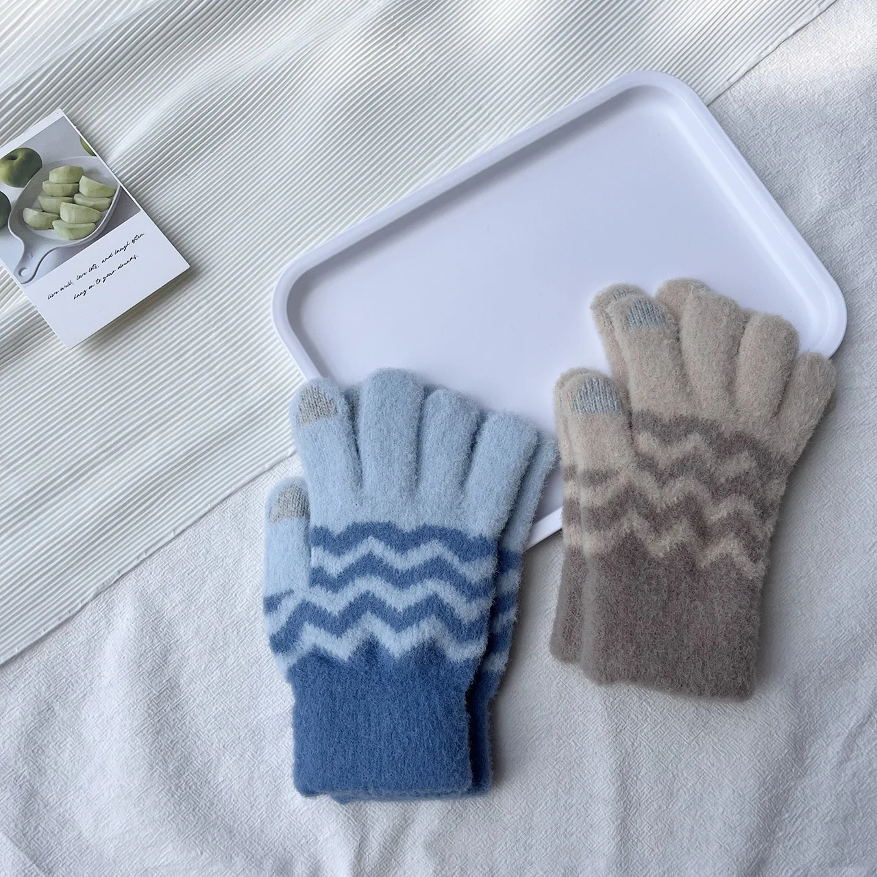 Touchscreen Handschoenen Dames Verdikt Gebreid Warm Mode Golvend Patroon Vijf vingers Imitatie Nertsen Lange vinger Handschoenen Groothandel