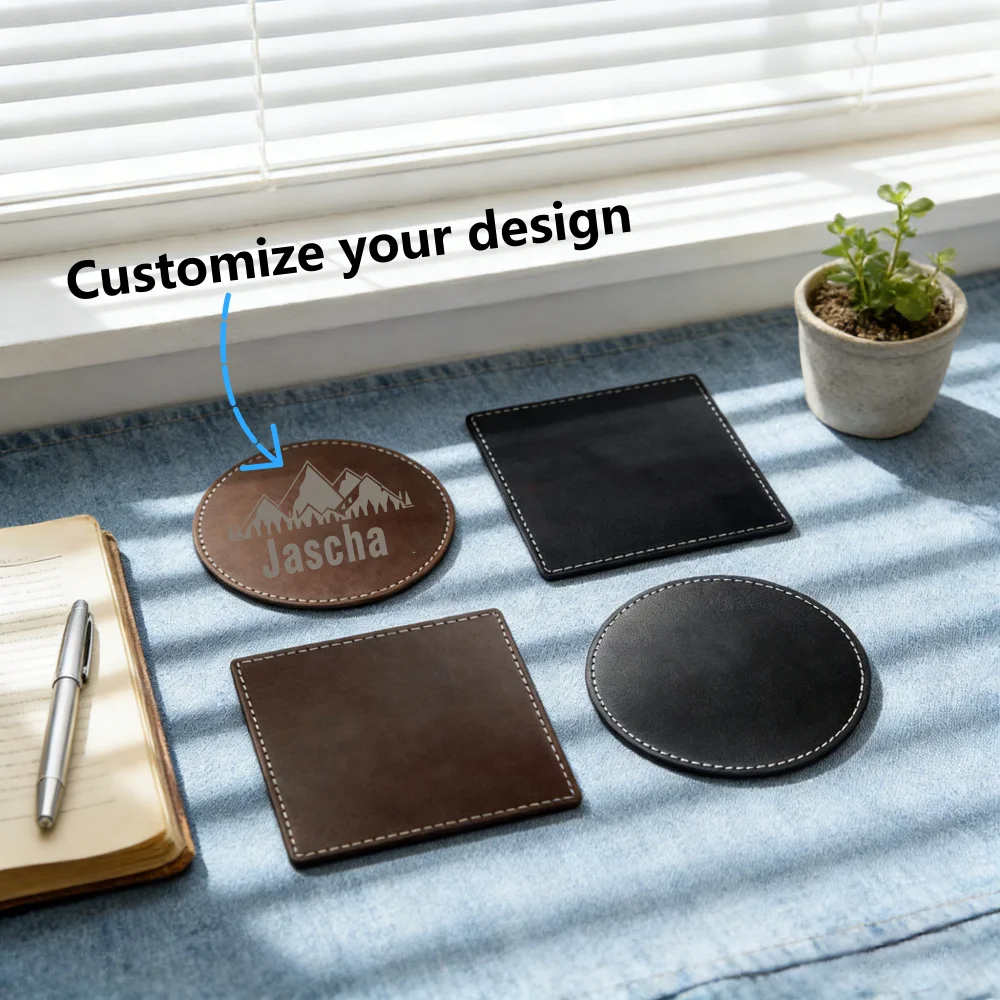 Custom Leather Coasters With Personalized Styles Text And Logos Table Coasters Waterproof Non-Slip And Heat-Insulating Coasters