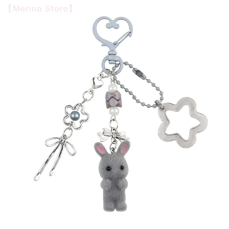Kawaii Cute Rabbit Keychain Fashion Cartoon Flocking Animal Pendant Keychain Exquisite Backpack Decoration Akcesoria Prezenty