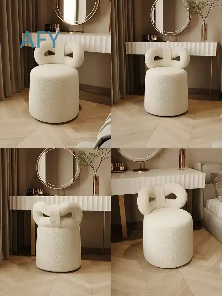 Luxury Cashmere Bow Makeup Chair for Bedroom Living Room Sofa Chair with Backrest Dressing Table Vanity Stool Modern Home