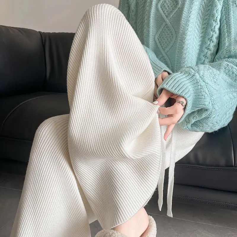

Thicker Knit Pants for Women, Autumn and Winter 2025 New Style, High-waisted, Draped Straight Loose Casual Floor-length Pants.
