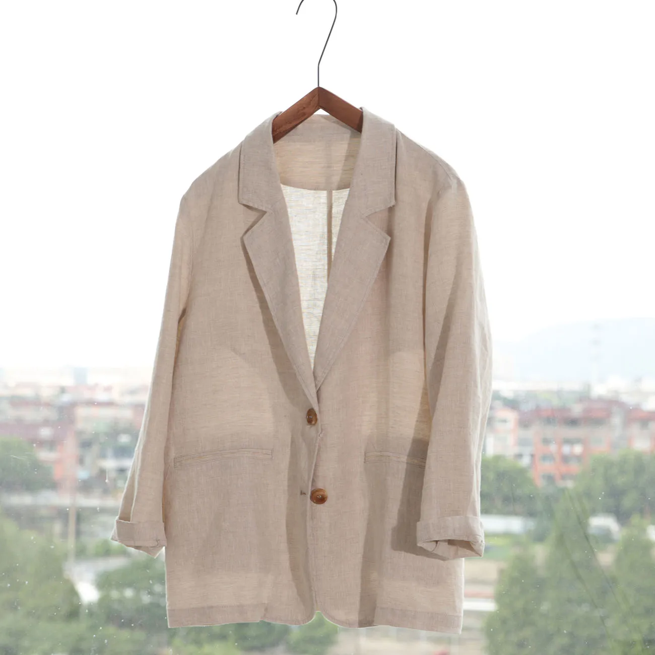

Spring Autumn Women All-match Loose Japanese Style Brief Comfortable Breathable Water Washed Thin Linen Blazer Coats