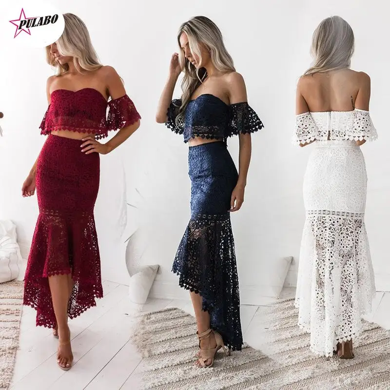 

Hot Sale Fashion Sexy Women Dresses Summer Solid Lace Maxi Dress Strapless Off Shoulder Party Bridesmaids Dresses Female